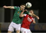 15 February 2019; Garry Buckley of Cork City in action against Conor Clifford of St Patrick's Athletic during the SSE Airtricity League Premier Division match between St Patrick's Athletic and Cork City at Richmond Park in Dublin. Photo by Michael Ryan/Sportsfile