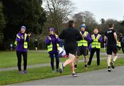 16 February 2019; Vhi staff, from left, Sinead Gray, Susan Byrne, Conor Cleary and Stephen McMorrow encourage runners at St Anne’s parkrun where Vhi, presenting partner of parkrun Ireland, performed a staff takeover with 25 employees fulfilling volunteer roles and ensuring the smooth running of the event. Vhi ambassador and Olympian David Gillick was on hand to lead the warm-up for parkrun participants before completing the 5km free event. parkrun in partnership with Vhi support local communities in organising free, weekly, timed 5k runs every Saturday at 9.30am. To register for a parkrun near you visit www.parkrun.ie. Photo by Sam Barnes/Sportsfile