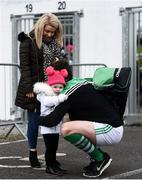 16 February 2019; Eamonn McGee of Gaoth Dobhair receives a hug from his daughter Daisy, age 3, in the company of his wife Joanne prior to the AIB GAA Football All-Ireland Senior Championship Semi-Final match between Corofin, Galway, and Gaoth Dobhair, Donegal, at Avantcard Páirc Sean Mac Diarmada in Carrick-on-Shannon, Leitrim. Photo by Stephen McCarthy/Sportsfile