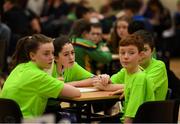 16 February 2019; Clare team from Wolfe Tones na Sionna, Millie Keane, Ronan Walsh, Shane Mulrooney and Darragh Riordan taking part in the Tráth na gCéisteann Boird during the Cream of The Crop at Scór na nÓg All Ireland Finals at St Gerards De La Salle Secondary School in Castlebar, Co Mayo. Photo by Eóin Noonan/Sportsfile