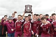 16 February 2019; Desmond Conneely captain of Marino lifts the shield as his team-mates celebrate after the Electric Ireland HE GAA Corn na Mac Leinn Shield Final match between Marino Institute of Education and New York at Mallow GAA in Mallow, Cork. Photo by Matt Browne/Sportsfile