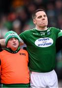16 February 2019; Gaoth Dobhair's Eamon Sweeney and Caoimhín Ó Casaide, right, during a moments silence prior to the AIB GAA Football All-Ireland Senior Championship Semi-Final match between Corofin, Galway, and Gaoth Dobhair, Donegal, at Avantcard Páirc Sean Mac Diarmada in Carrick-on-Shannon, Leitrim. Photo by Stephen McCarthy/Sportsfile
