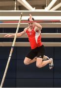 16 February 2019; Michael Bowler, Enniscorthy A.C., Co. Wexford competing in the Men's Pole Vault during day 1 of the Irish Life Health National Senior Indoor Athletics Championships at the National Indoor Arena in Abbotstown, Dublin. Photo by Sam Barnes/Sportsfile