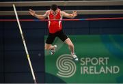 16 February 2019; Michael Bowler, Enniscorthy A.C., Co. Wexford competing in the Men's Pole Vault during day 1 of the Irish Life Health National Senior Indoor Athletics Championships at the National Indoor Arena in Abbotstown, Dublin. Photo by Sam Barnes/Sportsfile
