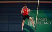 16 February 2019; Michael Bowler, Enniscorthy A.C., Co. Wexford, celebrates a clearance whilst competing in the Men's Pole Vault during day 1 of the Irish Life Health National Senior Indoor Athletics Championships at the National Indoor Arena in Abbotstown, Dublin. Photo by Sam Barnes/Sportsfile