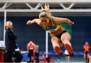 16 February 2019; Amy McTeggart of Boyne AC, Co. Louth, competing in the Women's Long Jump event during day 1 of the Irish Life Health National Senior Indoor Athletics Championships at the National Indoor Arena in Abbotstown, Dublin. Photo by Sam Barnes/Sportsfile