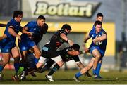 16 February 2019; Conor O'Brien of Leinster is tackled by Paula Balekana of Zebre during the Guinness PRO14 Round 15 match between Zebre and Leinster at the Luigi Zaffanella Stadium in Viadana, Italy. Photo by Ramsey Cardy/Sportsfile