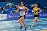 16 February 2019; Sara Treacy of Dunboyne AC, Co. Wicklow, left, and Ciara Mageean of U.C.D. AC, Co. Dublin, competing in the Women's 3000m event during day 1 of the Irish Life Health National Senior Indoor Athletics Championships at the National Indoor Arena in Abbotstown, Dublin. Photo by Sam Barnes/Sportsfile