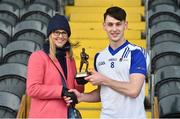16 February 2019; Michael Langen of Letterkenny IT is presented with the man of the match award by Lynne D’Arcy from Electric Ireland after the Electric Ireland HE GAA Trench Cup Final match between Letterkenny IT and Dundalk IT at Mallow GAA in Mallow, Cork. Photo by Matt Browne/Sportsfile