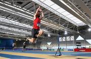 16 February 2019; Conall Mahon of Tír Chonaill AC, Co. Donegal, competing in the Men's Triple Jump event during day 1 of the Irish Life Health National Senior Indoor Athletics Championships at the National Indoor Arena in Abbotstown, Dublin. Photo by Sam Barnes/Sportsfile