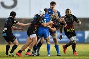 16 February 2019; Francois Brummer of Zebre is tackled by Dave Kearney, left, and Max Deegan of Leinster during the Guinness PRO14 Round 15 match between Zebre and Leinster at the Luigi Zaffanella Stadium in Viadana, Italy. Photo by Ramsey Cardy/Sportsfile