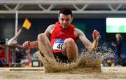 16 February 2019; Caolan O'Callaghan of Tír Chonaill AC, Co. Donegal, competing in the Men's Triple Jump event during day 1 of the Irish Life Health National Senior Indoor Athletics Championships at the National Indoor Arena in Abbotstown, Dublin. Photo by Sam Barnes/Sportsfile