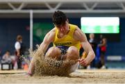 16 February 2019; Brendan Lynch of Loughrea AC, Co. Galway, competing in the Men's Triple Jump during day 1 of the Irish Life Health National Senior Indoor Athletics Championships at the National Indoor Arena in Abbotstown, Dublin. Photo by Sam Barnes/Sportsfile
