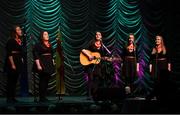 16 February 2019; Munster team from Cullen, Cork, Clodagh O Connor, Maggie Moynihan, Katie O Sullivan, Emily Nagle and Gemma Nagle competing in the Bailéad Ghrúpa catagory during the Cream of The Crop at Scór na nÓg All Ireland Finals at St Gerards De La Salle Secondary School in Castlebar, Co Mayo. Photo by Eóin Noonan/Sportsfile