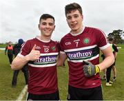 16 February 2019; Aaron Boyle, left, and Aaron Duffy of St Mary's University celebrate after the Electric Ireland HE GAA Sigerson Cup Semi-Final match between St Mary's University and University College Dublin at Mallow GAA in Mallow, Cork. Photo by Matt Browne/Sportsfile