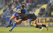 16 February 2019; Ross Byrne of Leinster is tackled by Giovanni Licata of Zebre during the Guinness PRO14 Round 15 match between Zebre and Leinster at the Luigi Zaffanella Stadium in Viadana, Italy. Photo by Ramsey Cardy/Sportsfile
