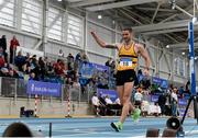 16 February 2019; Alex Wright of Leevale AC, Co. Cork, celebrates winning the Men's 5k Walk event during day 1 of the Irish Life Health National Senior Indoor Athletics Championships at the National Indoor Arena in Abbotstown, Dublin. Photo by Sam Barnes/Sportsfile