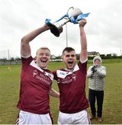 16 February 2019; Liverpool Hope University joint captains Peter Herron, left, and Finton Eastwood lift the cup after the Electric Ireland HE GAA Corn na Mac Leinn Final match between Liverpool Hope University and Institute of Technology, Tallaght at Mallow GAA in Mallow, Cork. Photo by Matt Browne/Sportsfile