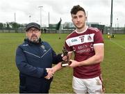 16 February 2019; Barry O'Hagan of Liverpool Hope University is presented with the man of the match trophy by Jim McEvoy after the Electric Ireland HE GAA Corn na Mac Leinn Final match between Liverpool Hope University and Institute of Technology Tallaght at Mallow GAA in Mallow, Cork. Photo by Matt Browne/Sportsfile