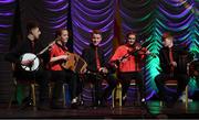 16 February 2019; Connacht team from Corofin, Galway, Caoimhe Kelly, Patrick Egan, Ryan Buckley, Eimhín Mulligan and Katie Harte competing in the Ceol Uirlise catagory during the Cream of The Crop at Scór na nÓg All Ireland Finals at St Gerards De La Salle Secondary School in Castlebar, Co Mayo. Photo by Eóin Noonan/Sportsfile