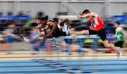 17 February 2019; A general view during the Men's 60m Hurdles event event during day two of the Irish Life Health National Senior Indoor Athletics Championships at the National Indoor Arena in Abbotstown, Dublin. Photo by Sam Barnes/Sportsfile