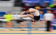 17 February 2019; Matthew Behan of Crusaders AC, Co. Dublin, competing in the Men's 60m Hurdles event event during day two of the Irish Life Health National Senior Indoor Athletics Championships at the National Indoor Arena in Abbotstown, Dublin. Photo by Sam Barnes/Sportsfile