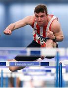 17 February 2019; Shane Aston of Trim AC, Co. Meath, on his way to winning the men's 60m hurdles, heats, during day two of the Irish Life Health National Senior Indoor Athletics Championships at the National Indoor Arena in Abbotstown, Dublin. Photo by Eóin Noonan/Sportsfile