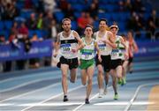 17 February 2019; John Travers of Donore Harriers, Co. Dublin, on his way to winning the Men's 3000m event during day two of the Irish Life Health National Senior Indoor Athletics Championships at the National Indoor Arena in Abbotstown, Dublin. Photo by Eóin Noonan/Sportsfile