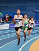 17 February 2019; John Travers of Donore Harriers, Co. Dublin, on his way to winning the Men's 3000m event during day two of the Irish Life Health National Senior Indoor Athletics Championships at the National Indoor Arena in Abbotstown, Dublin. Photo by Sam Barnes/Sportsfile
