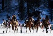 17 February 2019; Runners and drivers during the Grand Prix BMW trotting race at the White Turf horse racing event at St Moritz, Switzerland. Photo by Ramsey Cardy/Sportsfile