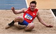 17 February 2019; Ryan Nixon-Stewart of City of Lisburn AC, Co. Down, competing in the Men's Long jump event during day two of the Irish Life Health National Senior Indoor Athletics Championships at the National Indoor Arena in Abbotstown, Dublin. Photo by Sam Barnes/Sportsfile