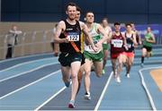 17 February 2019; Eoin Pearce of Clonliffe Harriers AC, Co. Dublin, centre, on his way to winning the Men's 1500m event during day two of the Irish Life Health National Senior Indoor Athletics Championships at the National Indoor Arena in Abbotstown, Dublin. Photo by Sam Barnes/Sportsfile