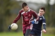16 February 2019; Michael Meaney of Marino Institute of Education in action against Conor Matthers of New York during the Electric Ireland HE GAA Corn na Mac Leinn Shield Final match between Marino Institute of Education and New York at Mallow GAA in Mallow, Cork. Photo by Matt Browne/Sportsfile