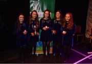 16 February 2019; Connacht team from St. Marys, Leitrim,  Ava Brogan, Roisín Noone, Elsie Harman, Eleanor Smith and Rionach Nic Conmara with the cup after winning the Bailéad Ghrúpa catagory during the Cream of The Crop at Scór na nÓg All Ireland Finals at St Gerards De La Salle Secondary School in Castlebar, Co Mayo. Photo by Eóin Noonan/Sportsfile