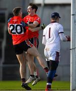 17 February 2019; Conor Geaney of UCC, left, celebrates with team-mate Padraig Clifford after scoring his side's fourth goal during the Electric Ireland Sigerson Cup semi-final match between University College Cork and National University of Ireland, Galway at Mallow GAA in Mallow, Cork. Photo by Seb Daly/Sportsfile