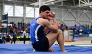 17 February 2019; Kourosh Foroughi of Star of the Sea AC, Co. Meath, reacts after a failed clearance whilst competing in the Men's High Jump event during day two of the Irish Life Health National Senior Indoor Athletics Championships at the National Indoor Arena in Abbotstown, Dublin. Photo by Sam Barnes/Sportsfile