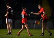 17 February 2019; Eimhin Courtney, left, and Conor Geaney of UCC congratulate each other at the final whistle following their side's victory during the Electric Ireland Sigerson Cup semi-final match between University College Cork and National University of Ireland, Galway at Mallow GAA in Mallow, Cork. Photo by Seb Daly/Sportsfile