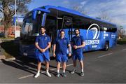 18 February 2019; Leinster Rugby and Aircoach announced today that Aircoach will continue as Official Coach Supplier to Leinster Rugby and their new 191 D bus was also unveiled to the players and coaching team at their UCD base. The new bus will be responsible for transport of the Leinster Rugby squad to and from Dublin Airport for all their away fixtures throughout the season as well as inter-provincial Guinness PRO14 games. In attendance at Leinster Rugby HQ in UCD were Dervla McKay, Managing Director of Aircoach, Mick Dawson, CEO of Leinster Rugby, Leo Cullen, Head Coach of Leinster Rugby, John Fogarty, Leinster scrum coach with Leinster Rugby players Caelan Doris and Barry Daly. Pictured are John Fogarty, centre, with Caelan Doris, left, and Barry Daly. Photo by Piaras Ó Mídheach/Sportsfile