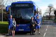 18 February 2019; Leinster Rugby and Aircoach announced today that Aircoach will continue as Official Coach Supplier to Leinster Rugby and their new 191 D bus was also unveiled to the players and coaching team at their UCD base. The new bus will be responsible for transport of the Leinster Rugby squad to and from Dublin Airport for all their away fixtures throughout the season as well as inter-provincial Guinness PRO14 games. In attendance at Leinster Rugby HQ in UCD were Dervla McKay, Managing Director of Aircoach, Mick Dawson, CEO of Leinster Rugby, Leo Cullen, Head Coach of Leinster Rugby, John Fogarty, Leinster scrum coach with Leinster Rugby players Caelan Doris and Barry Daly. Pictured are, from left, Leo Cullen, Dervla McKay, Mick Dawson, Caelan Doris and Barry Daly. Photo by Piaras Ó Mídheach/Sportsfile