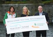 20 February 2019; Irish athlete Mick Clohessy, left, Sharon Lavin, Head of Marketing at Waterways Ireland and Hamish Adams, Athletics Ireland CEO in attendance during the Athletics Ireland and Waterways Ireland Launch Strategic Partnership announcement at Waterways Ireland offices in the Grand Canal Dock, Dublin. Photo by Eóin Noonan/Sportsfile