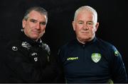 18 February 2019; Cabinteely physio Des Roache, left, and  manager Pat Devlin during Cabinteely Squad Portraits 2019 at Blackrock Rugby Club in Dublin. Photo by Sam Barnes/Sportsfile