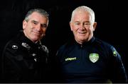 18 February 2019; Cabinteely physio Des Roache, left, and manager Pat Devlin during Cabinteely Squad Portraits 2019 at Blackrock Rugby Club in Dublin. Photo by Sam Barnes/Sportsfile