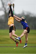 19 February 2019; Cormuc Curran of Kildalton College in action against Kevin Crawley of DKIT during the Electric Ireland HE GAA Corn Padraig Mac Diarmada Final match between Dundalk Institute of Technology and Kildalton College at the GAA Centre of Excellence in Abbotstown, Dublin. Photo by Harry Murphy/Sportsfile