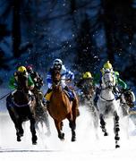 17 February 2019; Heloagain, with Silvia Casanova up, blue silks, during the GP Guardaval Immobilien-Zuoz und Blasto race at the White Turf horse racing event at St Moritz, Switzerland. Photo by Ramsey Cardy/Sportsfile