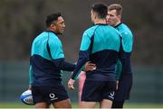 20 February 2019; Bundee Aki, left, with Conor Murray and Chris Farrell during Ireland Rugby squad training at Carton House in Maynooth, Kildare. Photo by Brendan Moran/Sportsfile