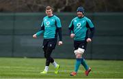 20 February 2019; Chris Farrell, left, and Peter O'Mahony during Ireland Rugby squad training at Carton House in Maynooth, Kildare. Photo by Brendan Moran/Sportsfile