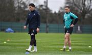 20 February 2019; Joey Carbery, left, and John Cooney during Ireland Rugby squad training at Carton House in Maynooth, Kildare. Photo by Brendan Moran/Sportsfile