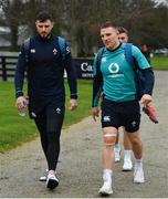 20 February 2019; Robbie Henshaw, left, and Andrew Conway arrive for Ireland Rugby squad training at Carton House in Maynooth, Kildare. Photo by Brendan Moran/Sportsfile