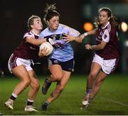 20 February 2019; Tarah O'Sullivan of UCD in action against Eimear O'Kane, left, and Chloe Gilmore Miskell of NUI Galway during the O’Connor Cup Round 2 match between University College Dublin and National University of Ireland Galway at Billings Park in Belfield, UCD, Dublin. Photo by Stephen McCarthy/Sportsfile