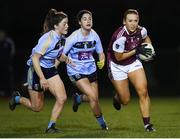 20 February 2019; Siobhan Divilly of NUI Galway in action against Tarah O'Sullivan, left, and Molly Lamb of UCD during the O’Connor Cup Round 2 match between University College Dublin and National University of Ireland Galway at Billings Park in Belfield, UCD, Dublin. Photo by Stephen McCarthy/Sportsfile